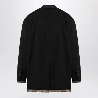 Miharayasuhiro Black Wool-blend Jacket With Raw Cut Hem In Black
