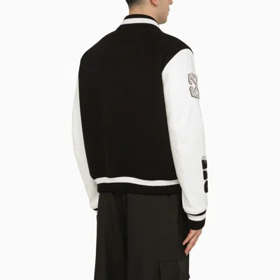 Shop Off-white Black And White Wool And Leather Varsity Jacket Men
