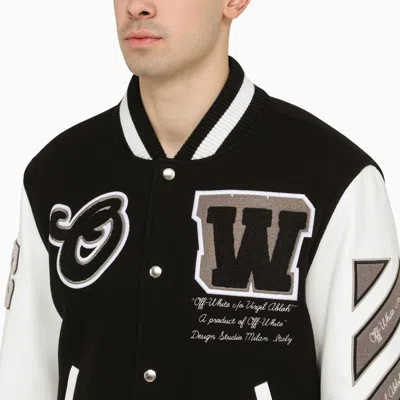 Shop Off-white Black And White Wool And Leather Varsity Jacket Men