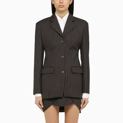 Shop Off-white Grey Single-breasted Pinstripe Jacket In Wool Blend Women In Gray