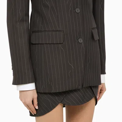 Off-white Grey Single-breasted Pinstripe Jacket In Wool Blend In Gray