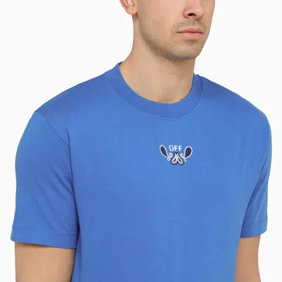 Shop Off-white Nautical Blue Cotton T-shirt With Logo Embroidery Men