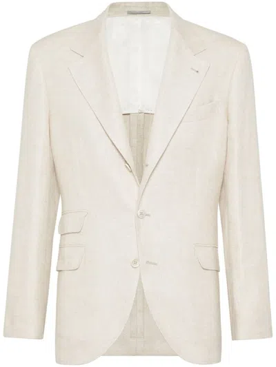 Shop Brunello Cucinelli Cotton And Linen Single-breasted Jacket In Beige