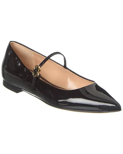 Gianvito Rossi Elegant Calf Leather Ballerina Flats With Chic Strap Detail In Black