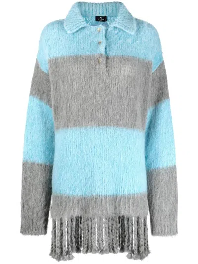 Etro Women's Striped Wool Blend Polo Shirt In Clear Blue