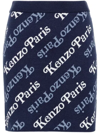 Shop Kenzo By Verdy Allover Logo Wool Blend Skirt In Blue