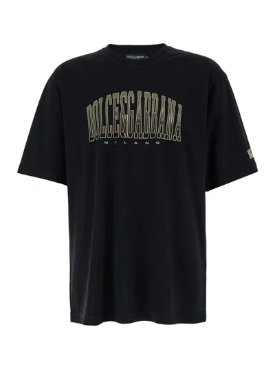 Dolce & Gabbana Black T-shirt With Logo Lettering Print In Black