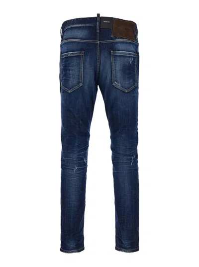 Shop Dsquared2 'skater' Blue Fitted Jeans With Logo Patch In Stretch Cotton Denim Man