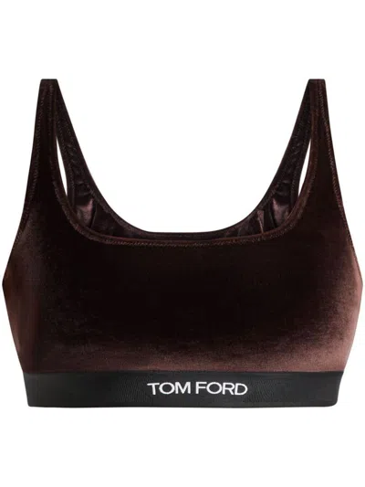 Shop Tom Ford Stretch Lustrous Velour Signature Bralette Clothing In Brown