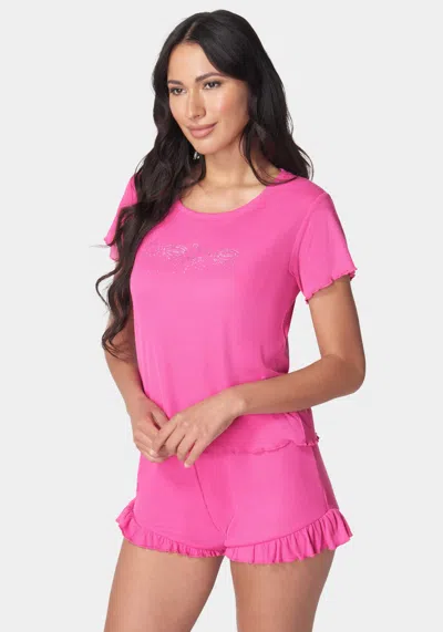 Bebe 2x2 Rib Short Sets In Fuchsia