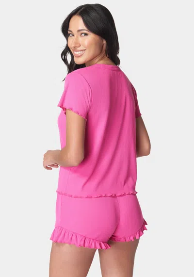 Bebe 2x2 Rib Short Sets In Fuchsia
