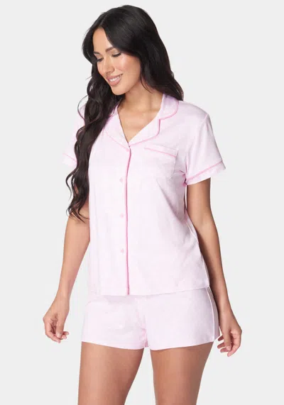 Bebe Printed Notch Collar Short Set In Light Pink