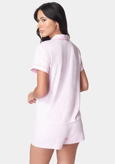 Bebe Printed Notch Collar Short Set In Light Pink