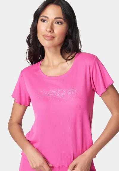 Bebe 2x2 Rib Short Sets In Fuchsia