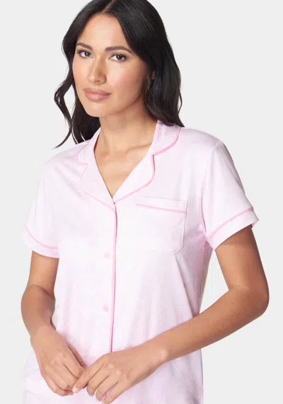 Bebe Printed Notch Collar Short Set In Light Pink