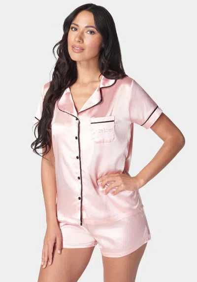 Bebe Button Up Short Set In Light Pink