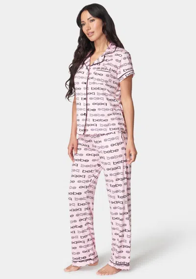Bebe Printed Notch Collar Pant Set In Blush