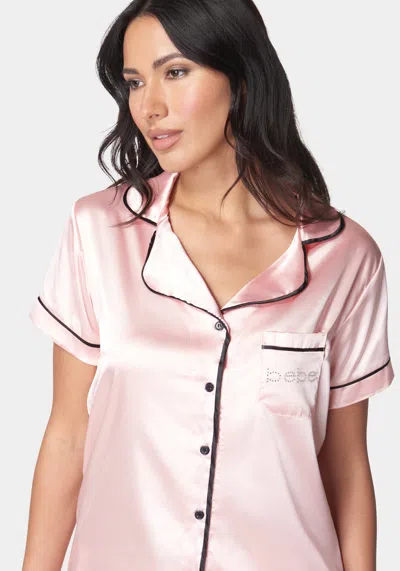 Bebe Button Up Short Set In Light Pink