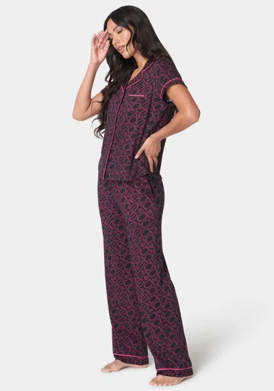 Bebe Printed Notch Collar Pant Set In Black