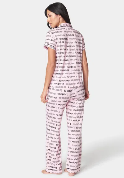 Bebe Printed Notch Collar Pant Set In Blush