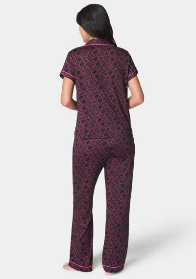 Bebe Printed Notch Collar Pant Set In Black