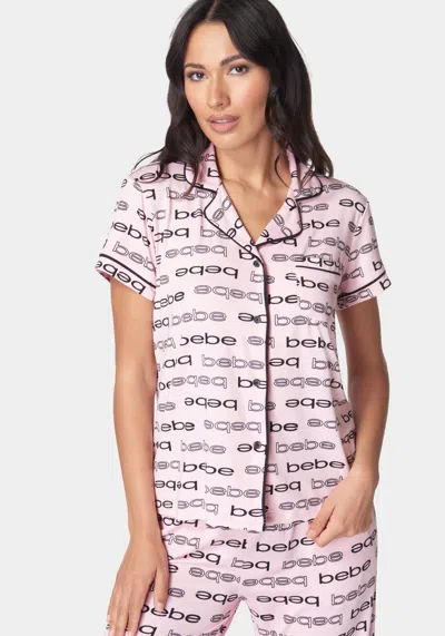 Bebe Printed Notch Collar Pant Set In Blush