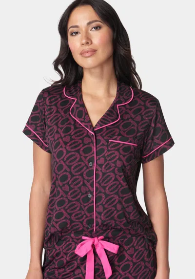 Bebe Printed Notch Collar Pant Set In Black
