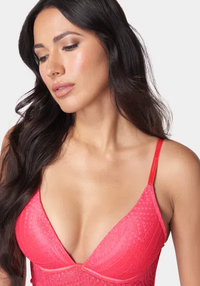 Shop Bebe Two Pack Longline Lace Bra In Strawberry Daiquiri