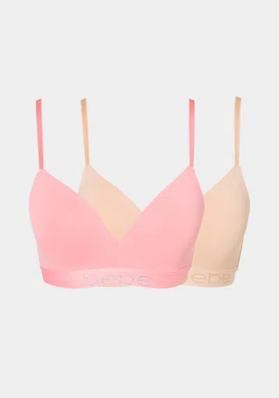 Shop Bebe Two Pack Wire Free Microfiber Bras In Pink Lemonade
