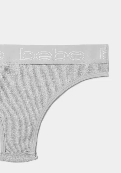 Bebe Four Pack Ribbed Seamless Microfiber Tanga Set In Heather Grey