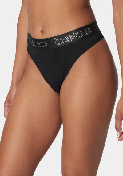 Bebe Four Pack Ribbed Seamless Microfiber Tanga Set In Heather Grey