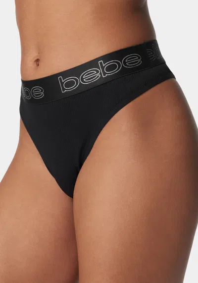 Bebe Four Pack Ribbed Seamless Microfiber Tanga Set In Heather Grey