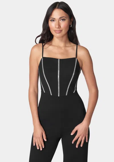 Bebe Embellished Corset Jumpsuit In Black,silver