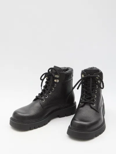 Bottega Veneta Black Grained Calf Leather Haddock Lace Up Ankle Boots In Black