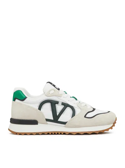 Shop Valentino Low-top Vlogo Pace Sneaker In Crust, Fabric And Calf In White