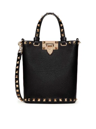 Shop Valentino Pouch With Rockstud Shoulder Strap In Grained Calfskin In Black