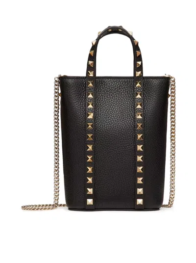 Shop Valentino Rockstud Grained Calfskin Chain Clutch Bag In Black