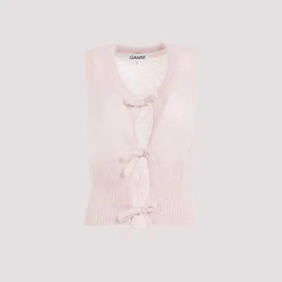 Shop Ganni Lilac Tie String Light Mohair Vest In Pink & Purple