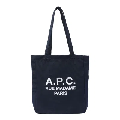 Apc A.p.c. Navy Blue Canvas Lou Rue Madame Shopping Bag In Blue