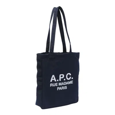 Apc A.p.c. Navy Blue Canvas Lou Rue Madame Shopping Bag In Blue