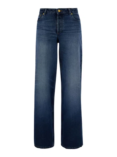 Apc A.p.c. Elisabeth' Blue Straight Jeans With Branded Button In Denim In Blue
