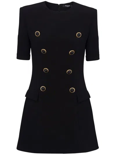 Shop Balmain Eight Button Straight Crepe Short Dress Clothing In Black