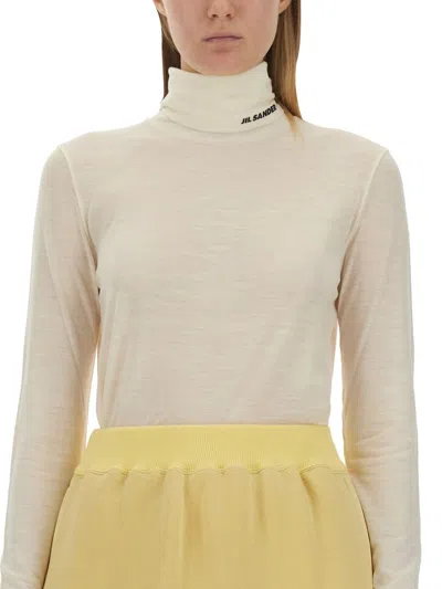 Jil Sander White Wool Blend Sweater In White