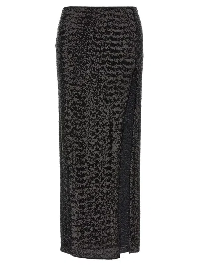 Oseree High-waisted Sequin-embellished Midi Skirt In Black