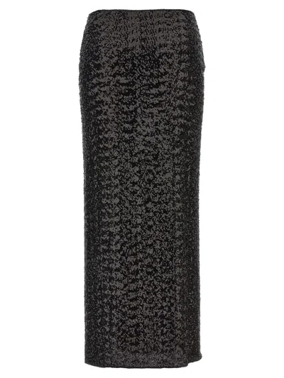 Oseree High-waisted Sequin-embellished Midi Skirt In Black
