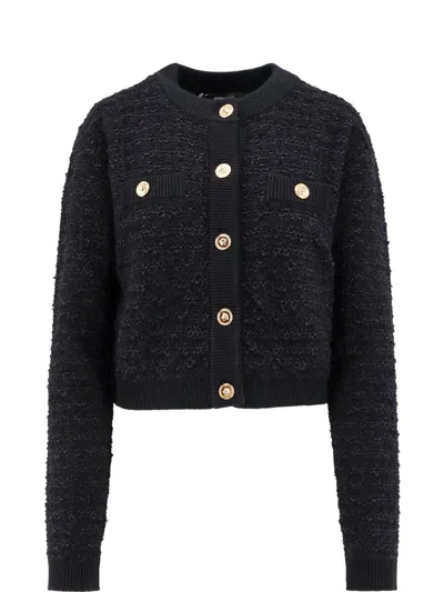 Versace Black Cardigan With Jewel Buttons In Black