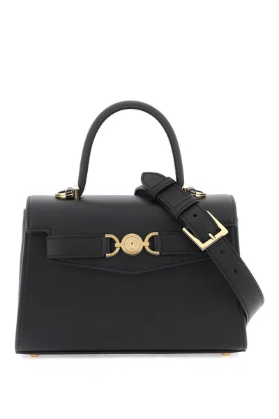 Shop Versace Small Top Handle Calf Leather Bags In Black