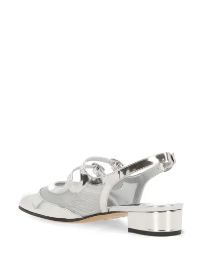 Carel Block Heel Pointed Toe Metallic Sling Back In Nappa Platine