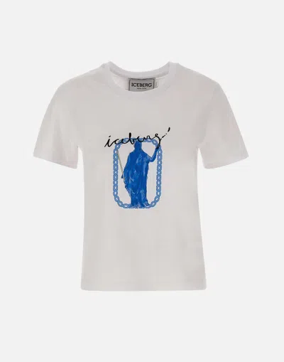 Shop Iceberg White Cotton Jersey T Shirt With Roma Print