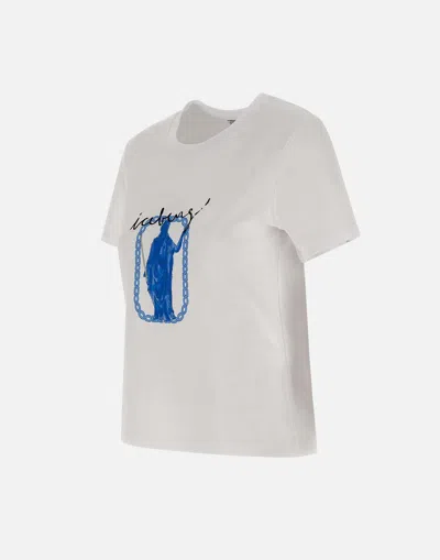 Shop Iceberg White Cotton Jersey T Shirt With Roma Print